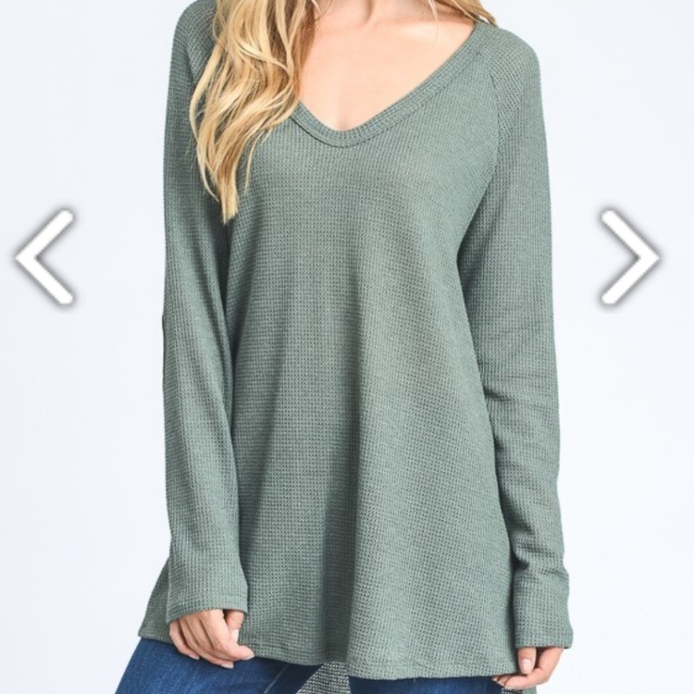 Waffle knit long sleeve top in olive